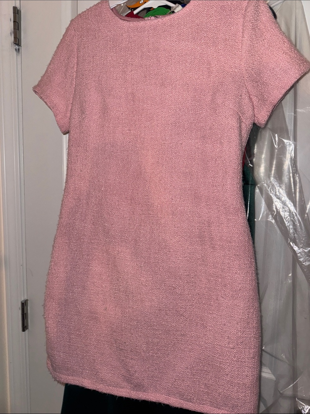 She + Sky Pink Textured Short-Sleeve Mini Shift Dress